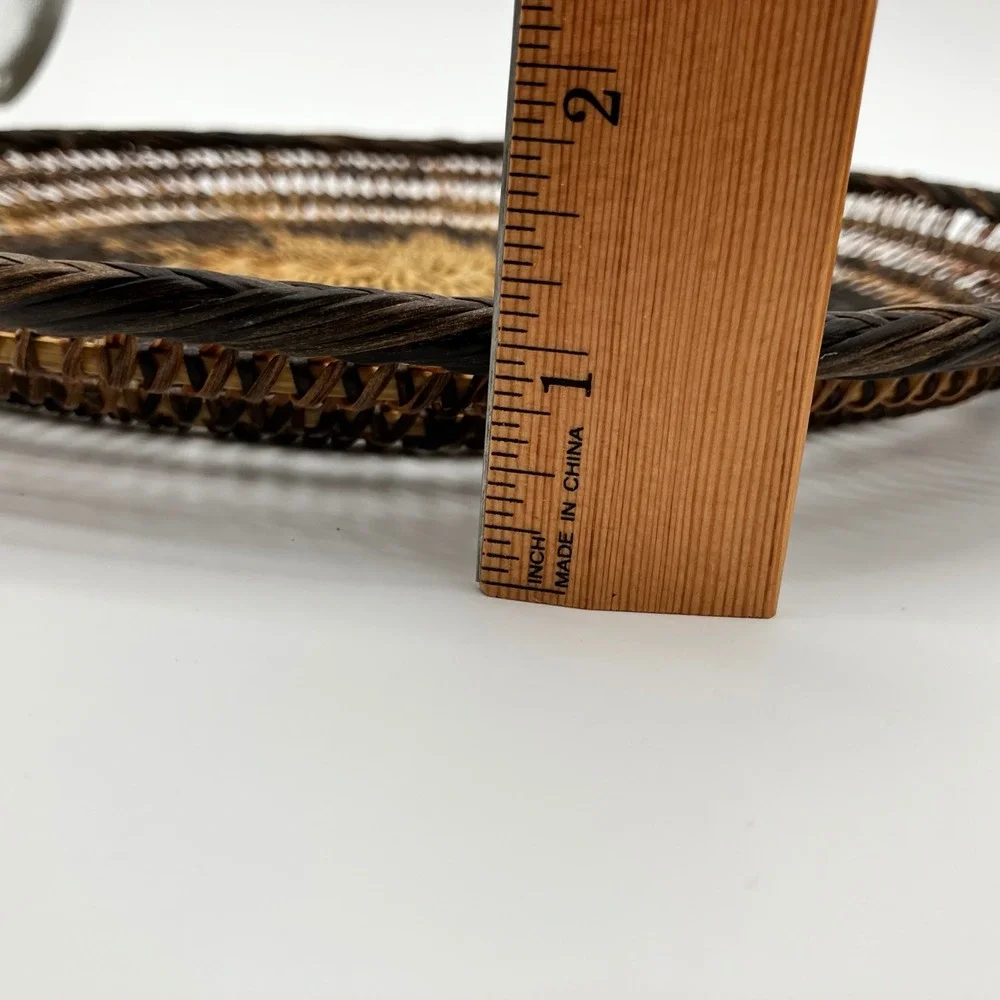 Vintage Woven Rattan Plate Chargers 12 Inch Brown Sunburst Wall Decor Set of 6